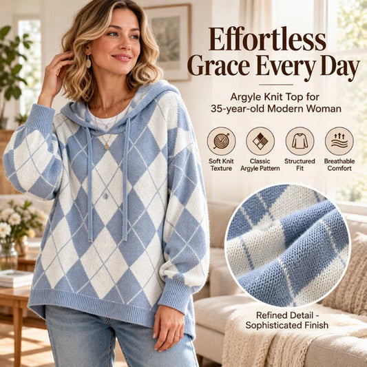 Women's Argyle Hooded Knit Sweater