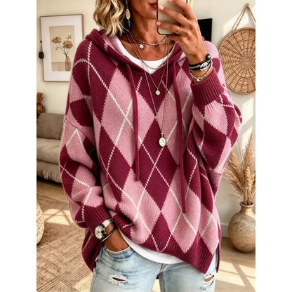 Women's Argyle Hooded Knit Sweater