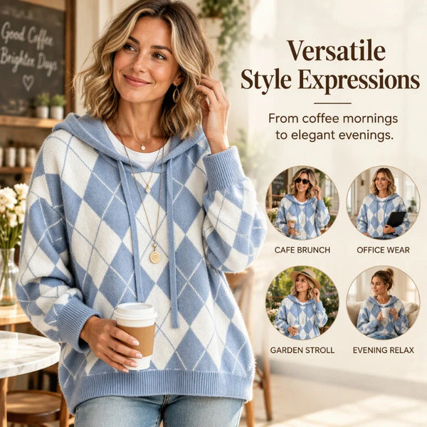 Women's Argyle Hooded Knit Sweater