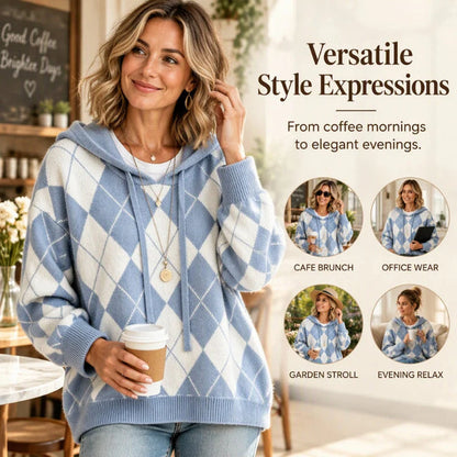 Women's Argyle Hooded Knit Sweater