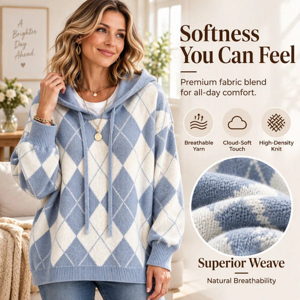 Women's Argyle Hooded Knit Sweater