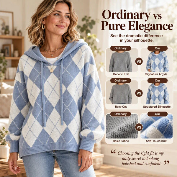 Women's Argyle Hooded Knit Sweater