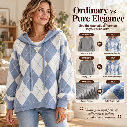 Women's Argyle Hooded Knit Sweater