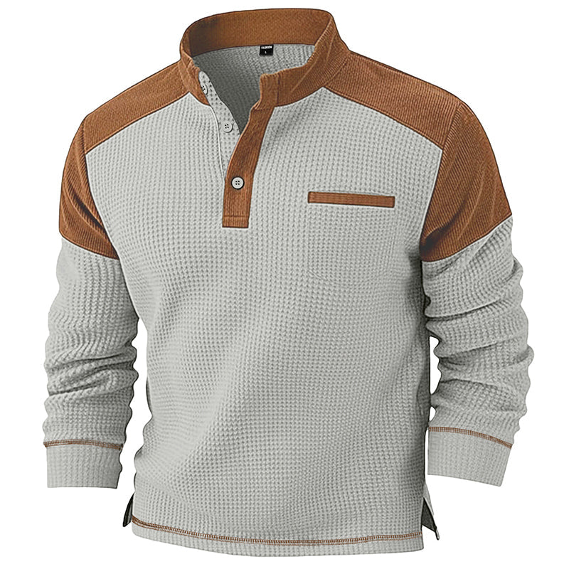 Men's Textured Knit Pullover with Stand Collar