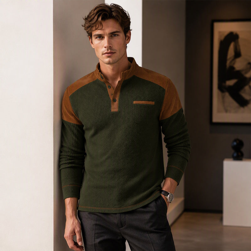 Men's Textured Knit Pullover with Stand Collar