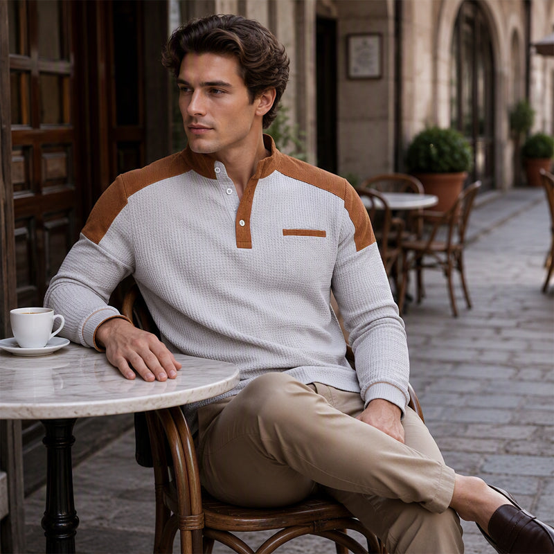 Men's Textured Knit Pullover with Stand Collar