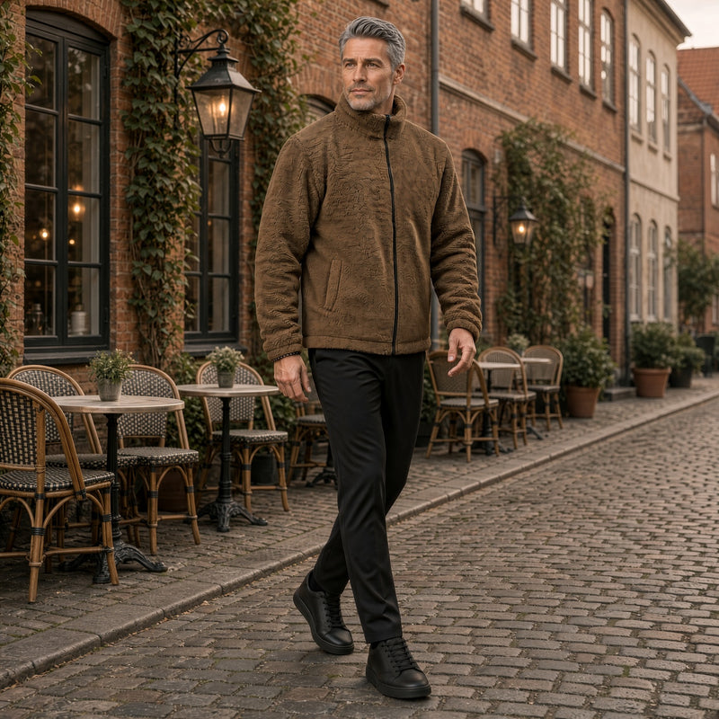 Men's Textured Fleece Zip-Up Jacket
