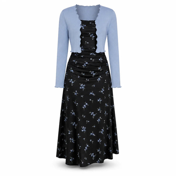 Women's Floral Dress and Cropped Knit Cardigan Set