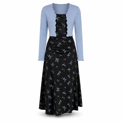 Women's Floral Dress and Cropped Knit Cardigan Set