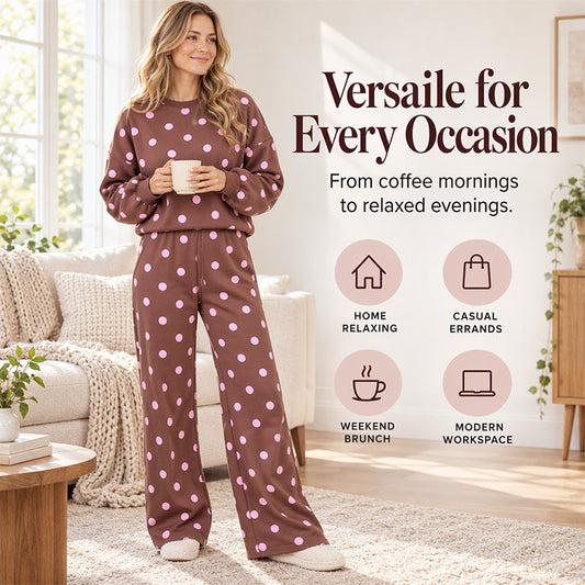 Women's Polka Dot Top and Wide-Leg Pants Set