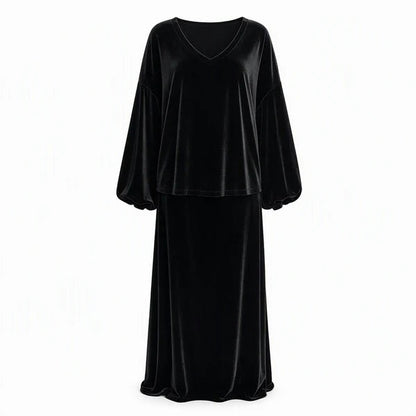 Women's Velvet V-Neck Top and Skirt Set