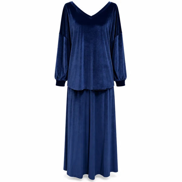 Women's Velvet V-Neck Top and Skirt Set