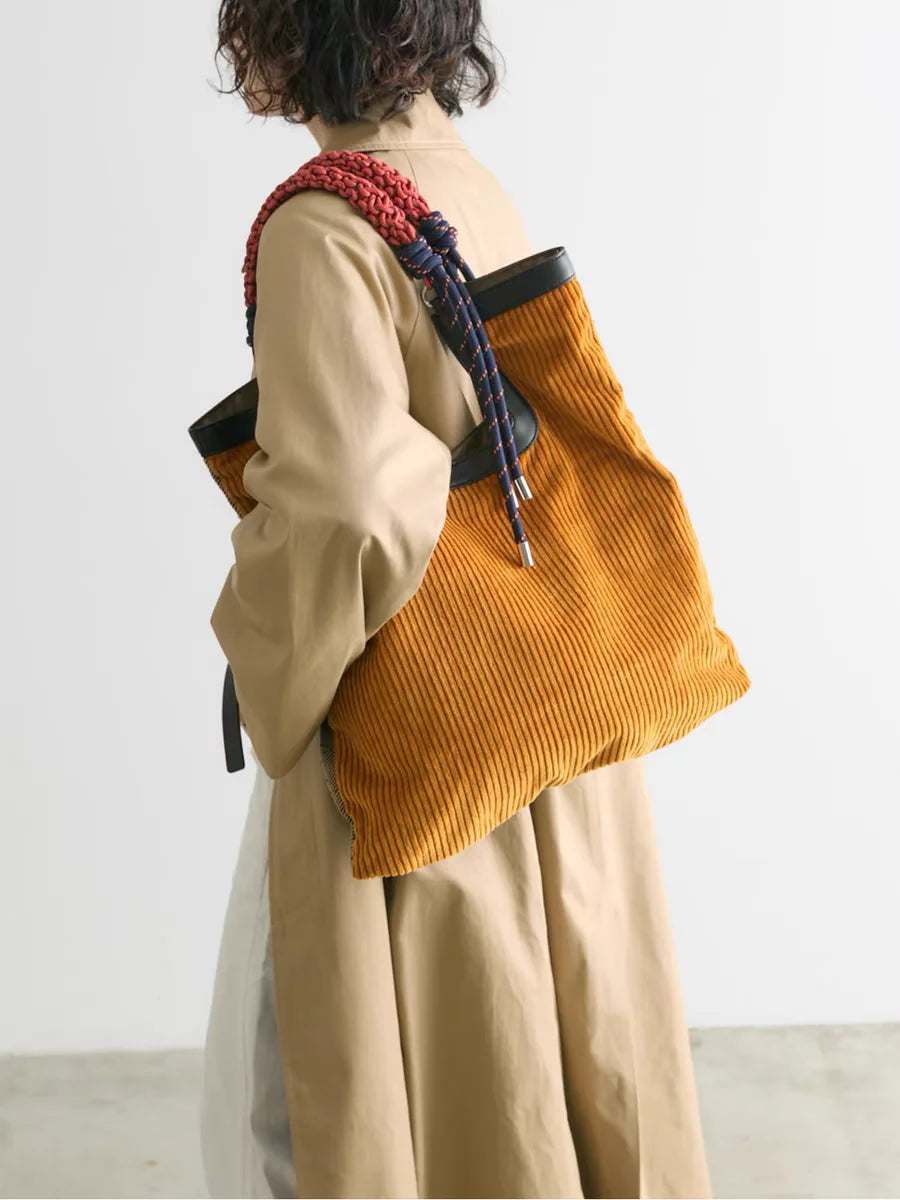 Women's Corduroy Tote Bag with Woven Handle