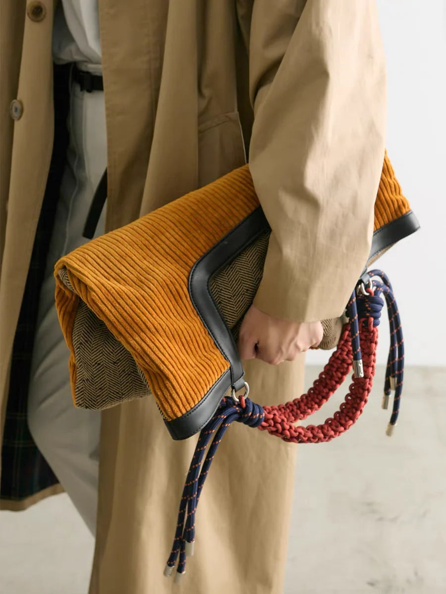 Women's Corduroy Tote Bag with Woven Handle