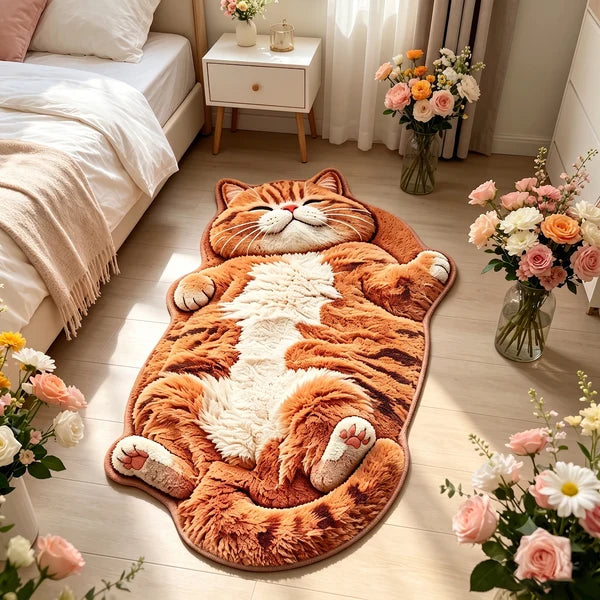 Cat-Shaped Plush Floor Rug