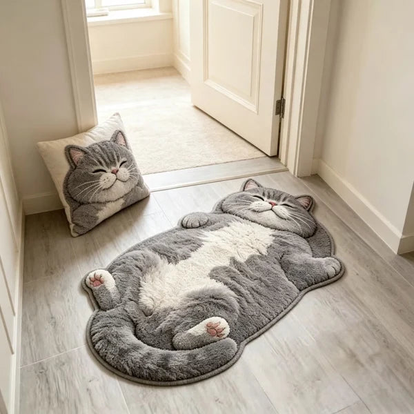 Cat-Shaped Plush Floor Rug