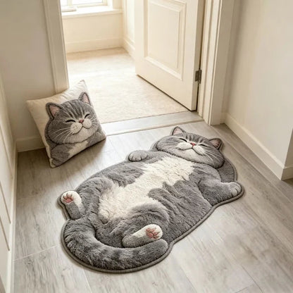 Cat-Shaped Plush Floor Rug