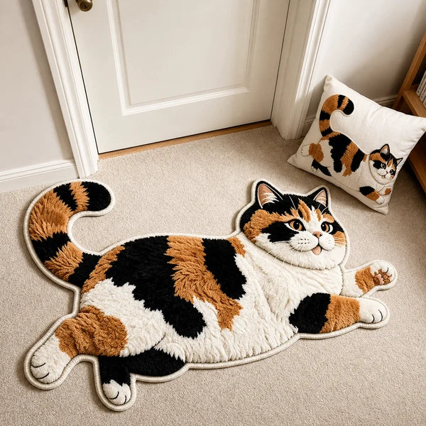 Cat-Shaped Plush Floor Rug