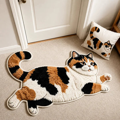 Cat-Shaped Plush Floor Rug