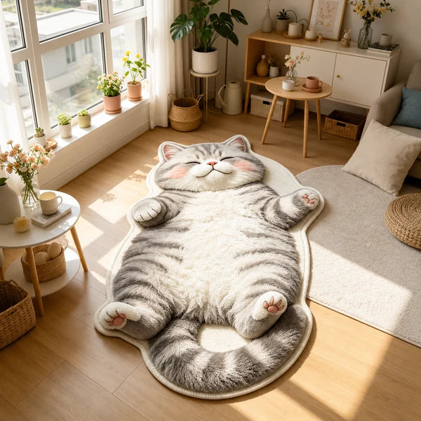 Cat-Shaped Plush Floor Rug