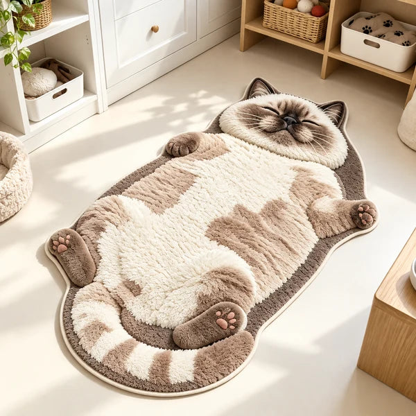 Cat-Shaped Plush Floor Rug