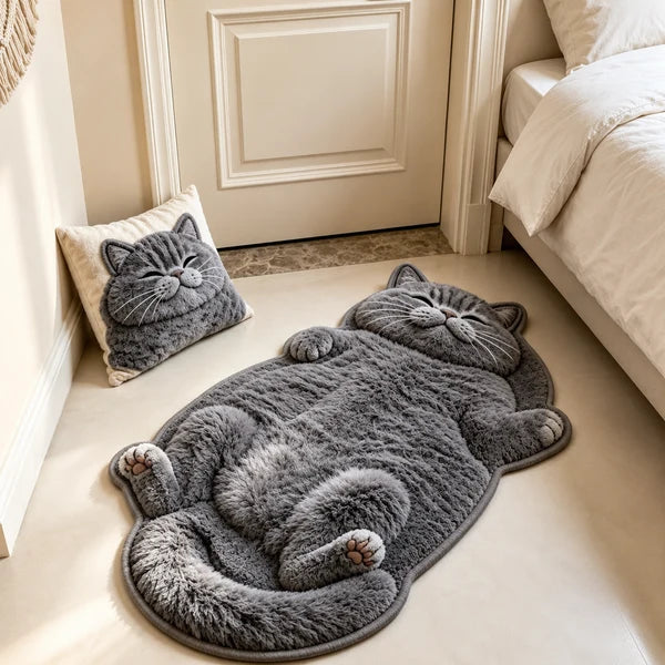 Cat-Shaped Plush Floor Rug