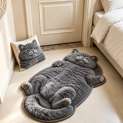 Cat-Shaped Plush Floor Rug