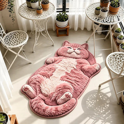 Cat-Shaped Plush Floor Rug