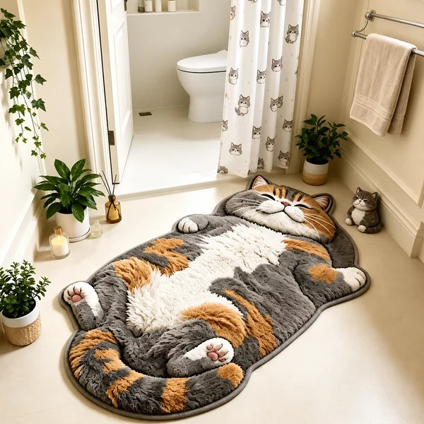 Cat-Shaped Plush Floor Rug