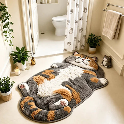 Cat-Shaped Plush Floor Rug