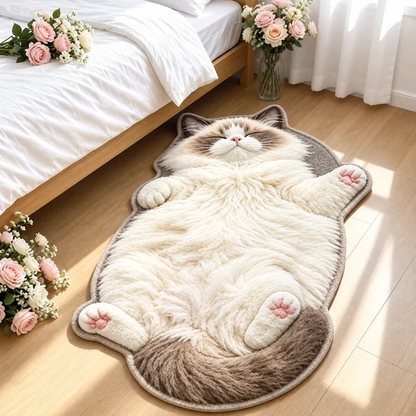 Cat-Shaped Plush Floor Rug