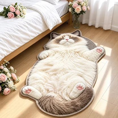 Cat-Shaped Plush Floor Rug