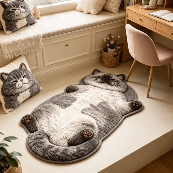 Cat-Shaped Plush Floor Rug