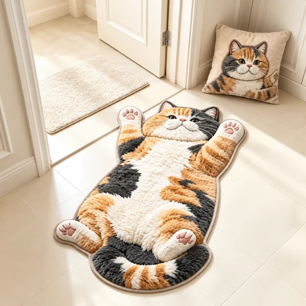 Cat-Shaped Plush Floor Rug