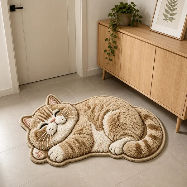 Cat-Shaped Plush Floor Rug