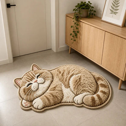 Cat-Shaped Plush Floor Rug