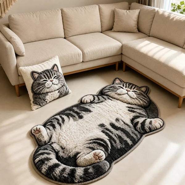 Cat-Shaped Plush Floor Rug
