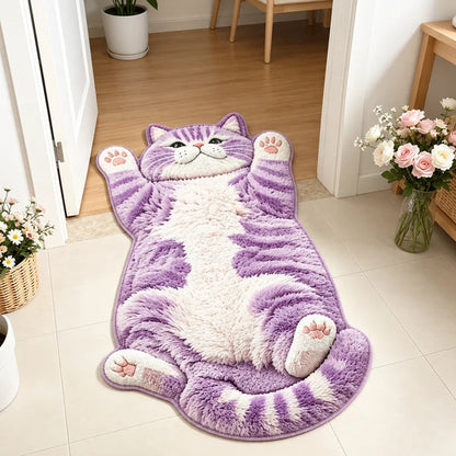 Cat-Shaped Plush Floor Rug