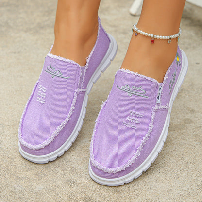 Women's Distressed Canvas Slip-On Loafers