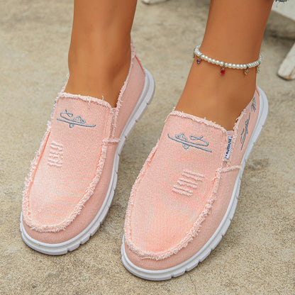 Women's Distressed Canvas Slip-On Loafers