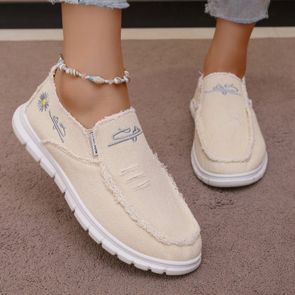 Women's Distressed Canvas Slip-On Loafers
