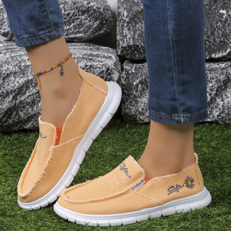 Women's Distressed Canvas Slip-On Loafers