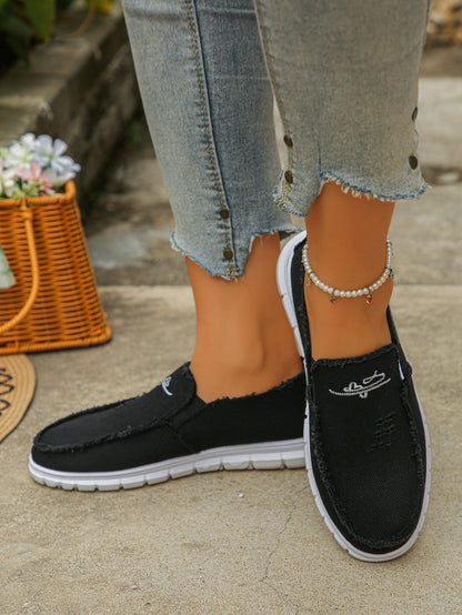 Women's Distressed Canvas Slip-On Loafers