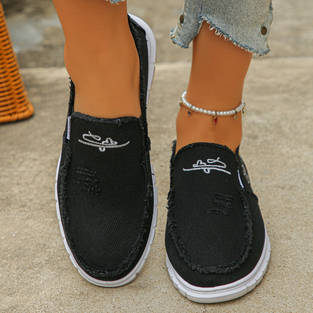 Women's Distressed Canvas Slip-On Loafers