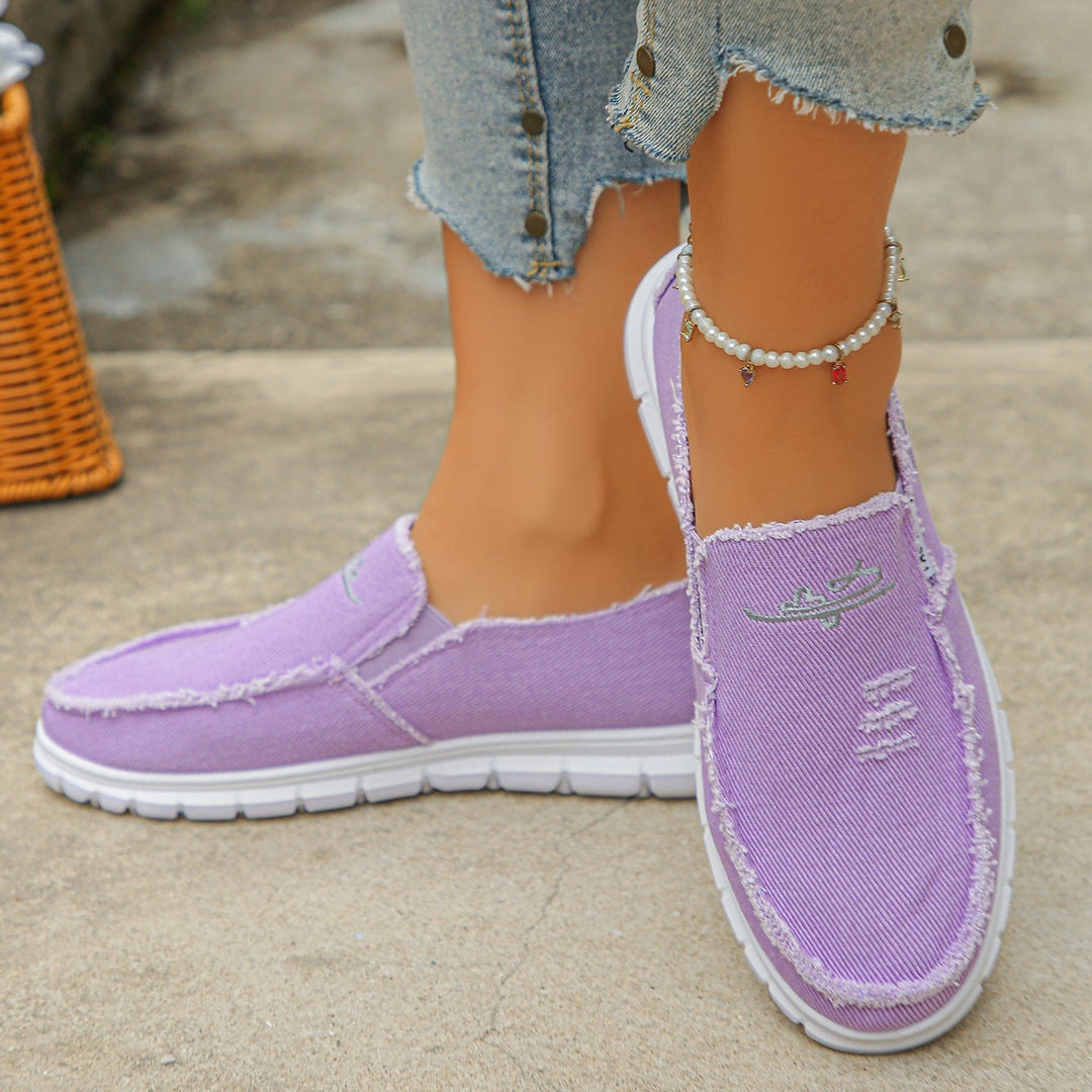 Women's Distressed Canvas Slip-On Loafers
