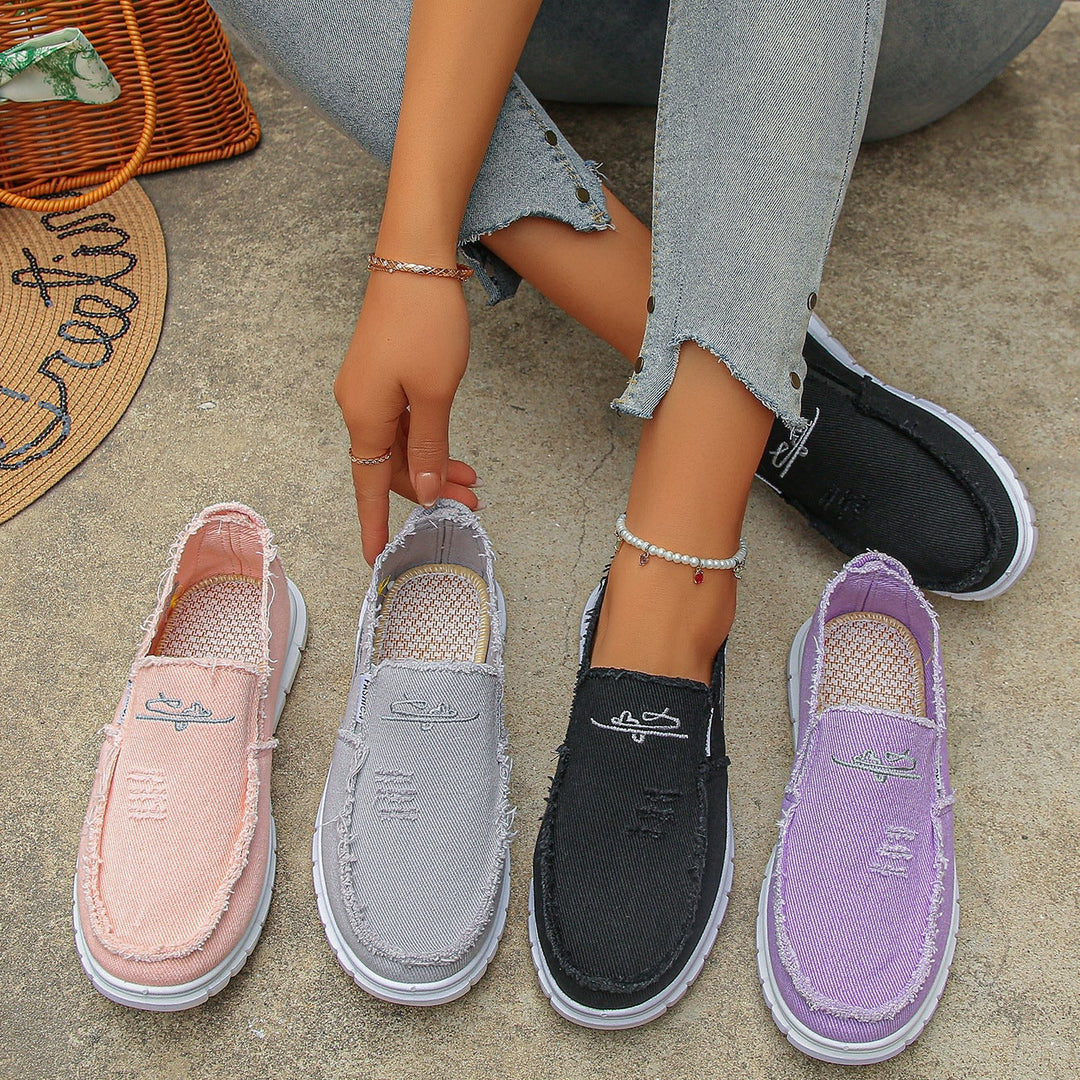 Women's Distressed Canvas Slip-On Loafers