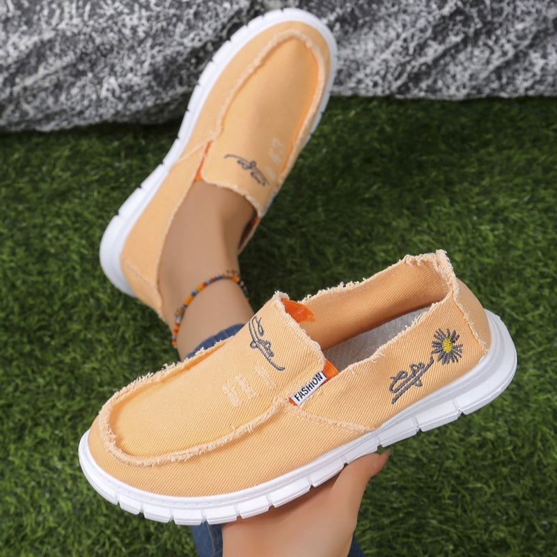 Women's Distressed Canvas Slip-On Loafers