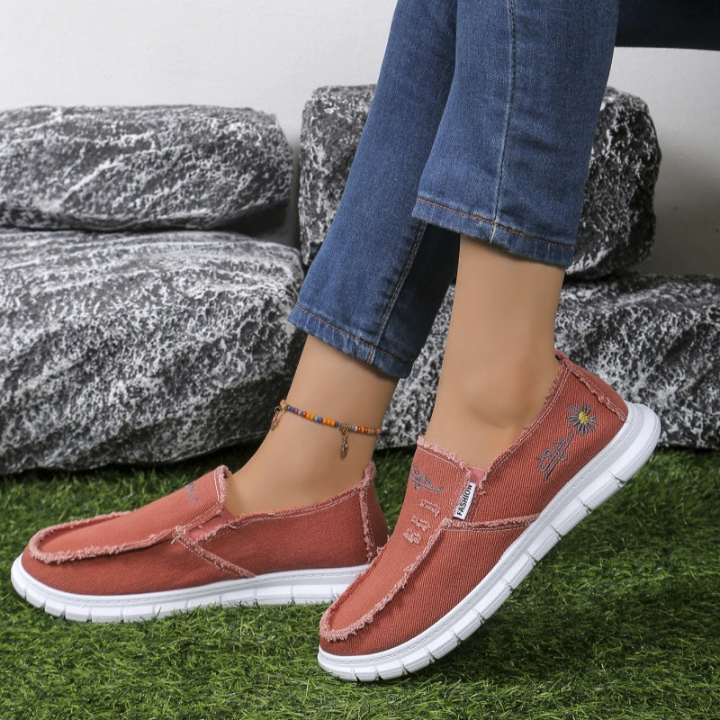 Women's Distressed Canvas Slip-On Loafers