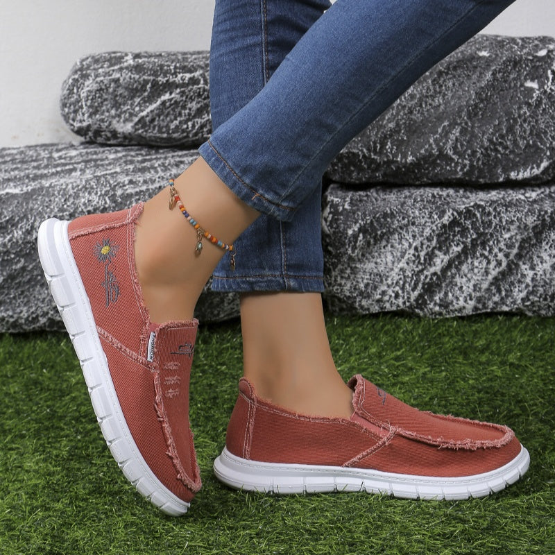 Women's Distressed Canvas Slip-On Loafers