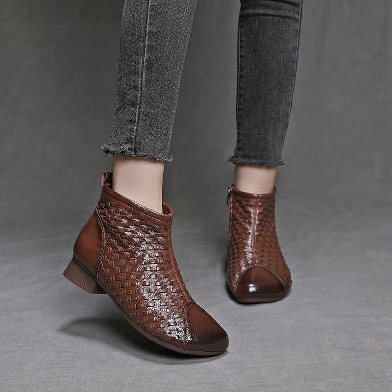 Women's Woven Ankle Boots with Low Heels